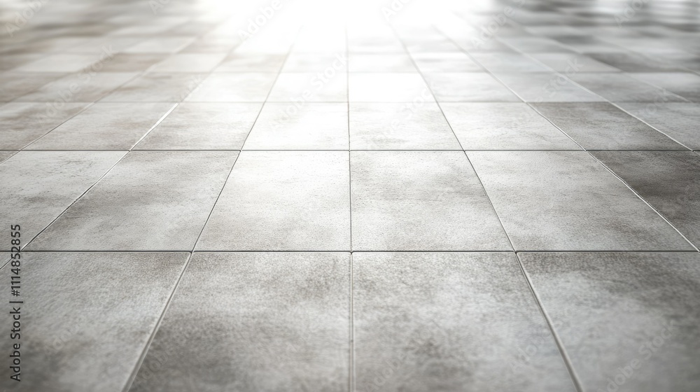 Poster light reflected on modern gray tile floor with soft texture and subtle patterns enhancing interior a