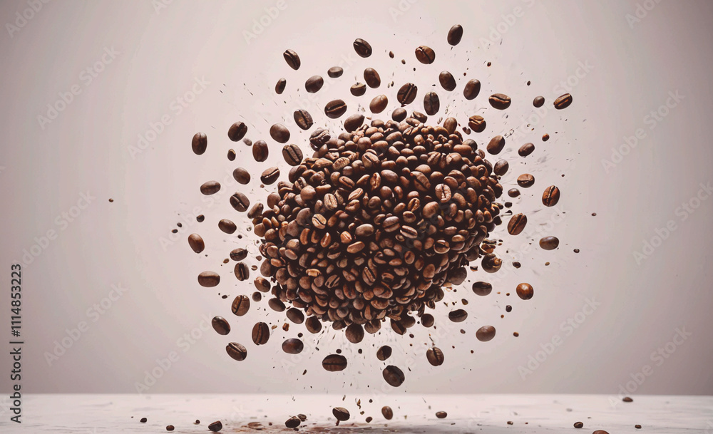 Aufkleber pile of coffee beans is scattered all over the floor. the beans are of different sizes and are sprea