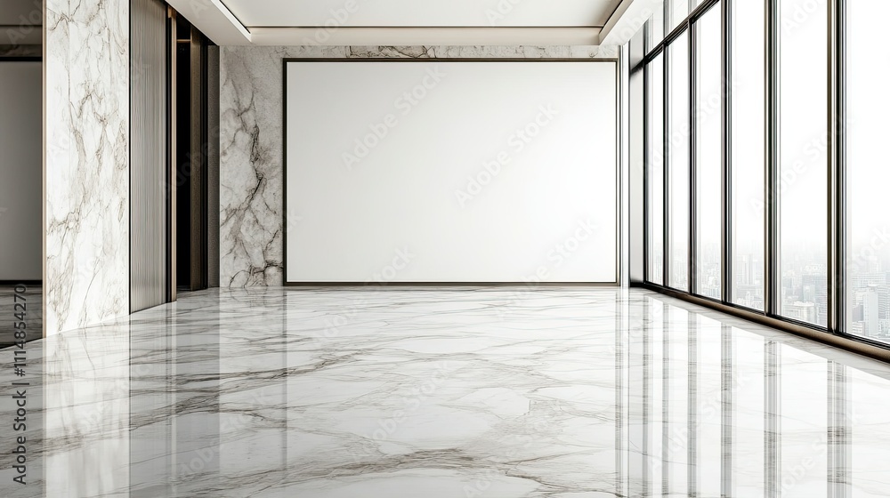 Poster modern spacious interior with marble floor and large windows creating a bright and elegant atmospher