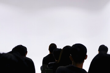 Abstract background of audience in corporate business meeting conference event hall, listener in traning workshop