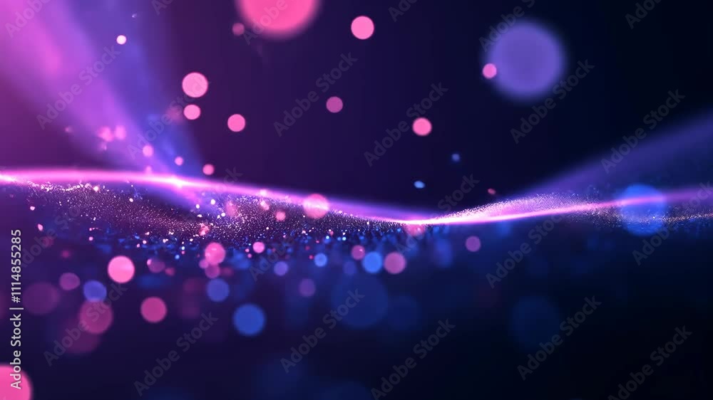Poster vibrant abstract background with colorful particles and glowing waves in a dark setting
