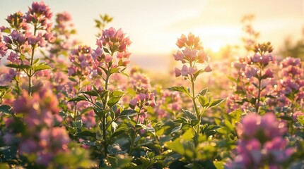 Obraz premium Aromatic comfrey flowers with dew drops shining in the morning sun, fragrant, eco-friendly, healing, meadow