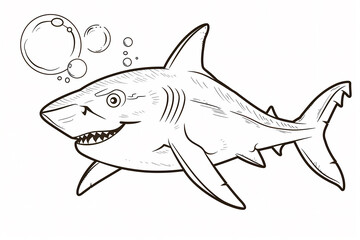 Obraz premium A cheerful cartoon shark swimming through bubbles, showcasing a friendly expression and playful design.