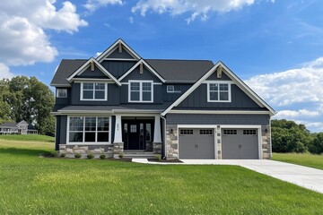 Fototapeta premium A FRONT view of suburban residential house with double garage
