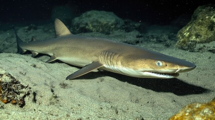 Shark Swimming Gracefully on Sandy Ocean Floor in Clear Water