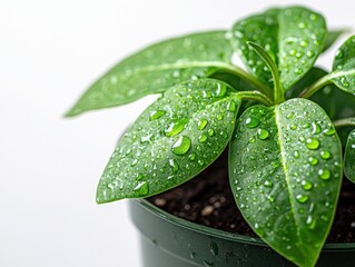 Natural transpiration of a vibrant green plant in a home environment captured close-up to showcase water droplets and leaf texture for botanical enthusiasts
