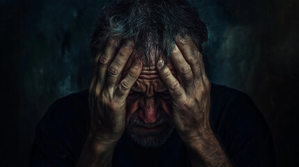 Close-Up of an Older Man in Deep Despair