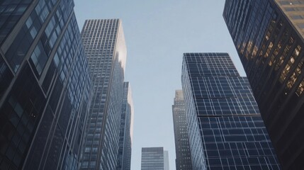 Fototapeta premium Low angle view of skyscrapers in a city.