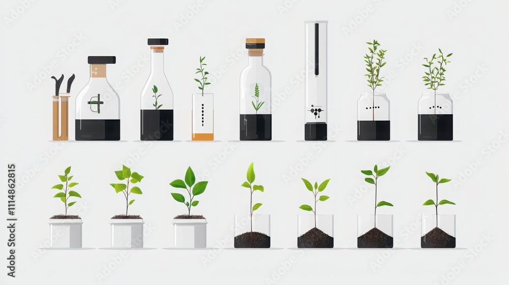 Aufkleber step-by-step depiction of plant transpiration process in a controlled environment educational conten