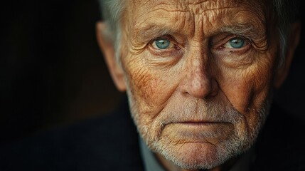 Fototapeta premium Close-up portrait of a senior man with intense blue eyes and weathered face, showing age and wisdom.