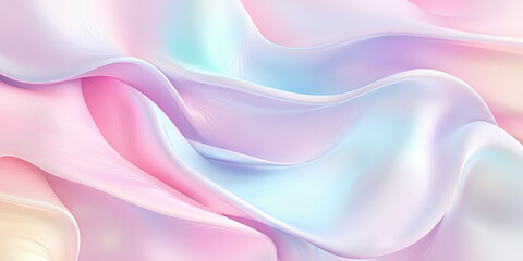 Obraz premium An enchanting composition of satin-like swirling folds in iridescent pastel colors, blending pink, blue, and purple hues with a soft, luminous sheen. 