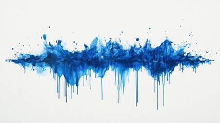 Fototapeta premium Abstract blue paint splash, drips, waves, and splatters on white background.
