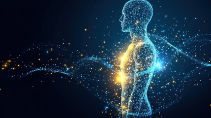 Abstract glowing human body digital art.