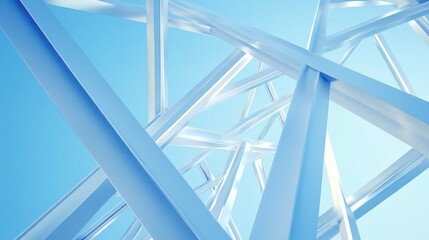 Obraz premium Abstract light blue metal structure against a bright blue sky.