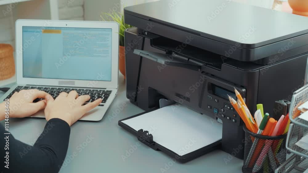 Poster how to set up a multifunction printer with a laptop at home office for easy printing and scanning ta