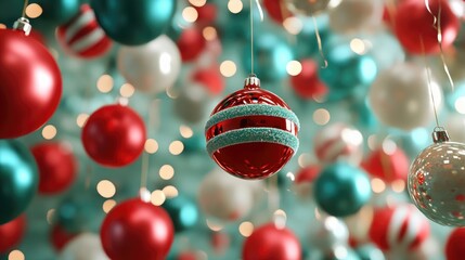 Obraz premium Christmas balloons party decorations, Collection of Christmas, 3D render, Triadic color scheme