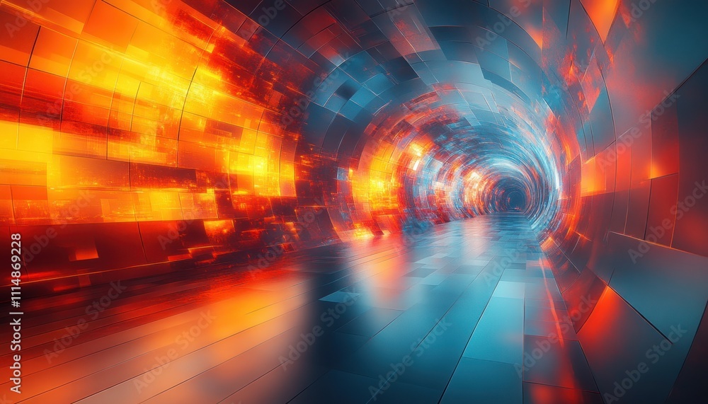 Poster futuristic abstract geometric art with dynamic angles and depth in digital rendering