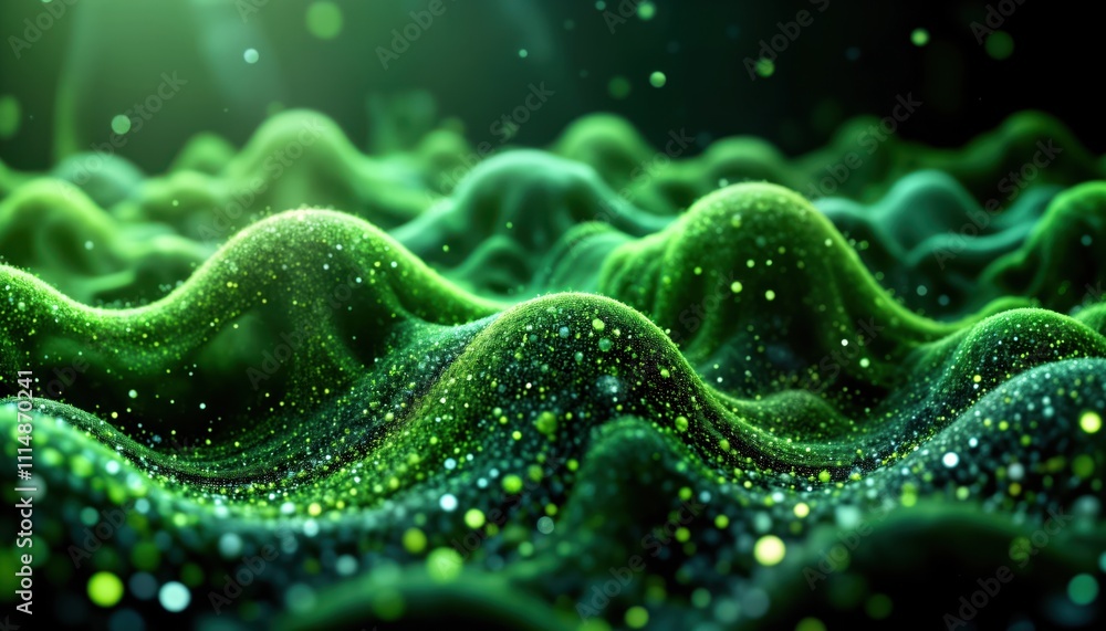 Fototapete abstract wavy green texture. digital tech pattern with glowing particles. modern tech illustration f