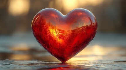 Fototapeta premium Shiny Red Heart Reflecting Warm Lights of Love and Emotion