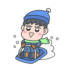 雪そり遊びをしている男の子