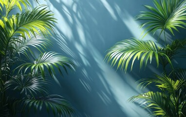 Fototapeta premium Abstract Background with Soft Blue Palm Leaf Shadows for Minimalist Product Presentation