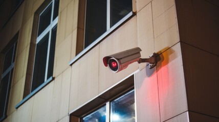 Surveillance Camera Monitoring Building Exterior at Night