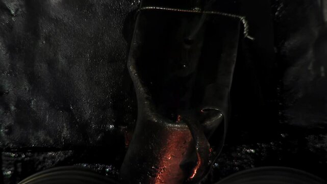 Industrial Scene: Molten Recycled Glass in Marble Factory - Close Up - 4K