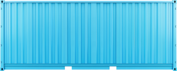 A bright blue shipping container with a ribbed surface, designed for secure transportation and storage of goods.