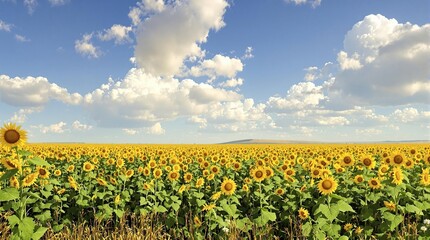 A sprawling field of sunflowers stretches across the autumn landscape, their tall stalks swaying gently in the breeze , nature photography, sunflower field, fields of flowers.