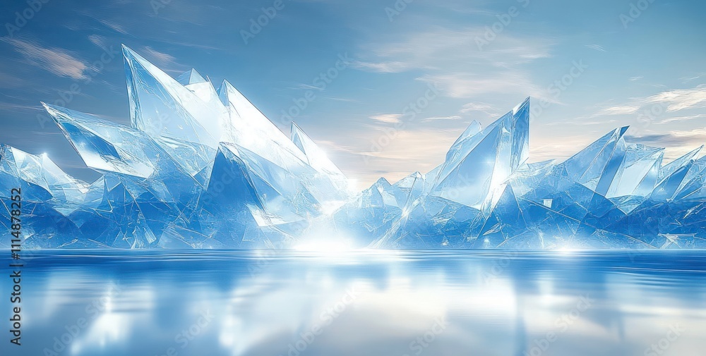 Poster abstract blue crystal geometric background design with soft lighting and gradient