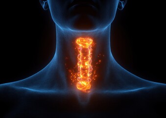 Detailed Anatomical Illustration of the Human Neck with Glowing Thyroid Gland Bioluminescent Style