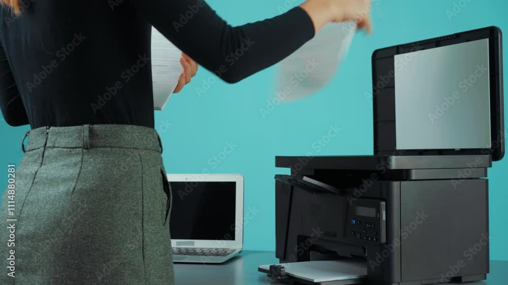 Poster how to scan documents using a multifunction printer in a home office setup