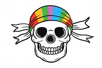 Fototapeta premium A bold, colorful skull design featuring a vibrant striped bandana, perfect for creative art projects and Halloween themes.