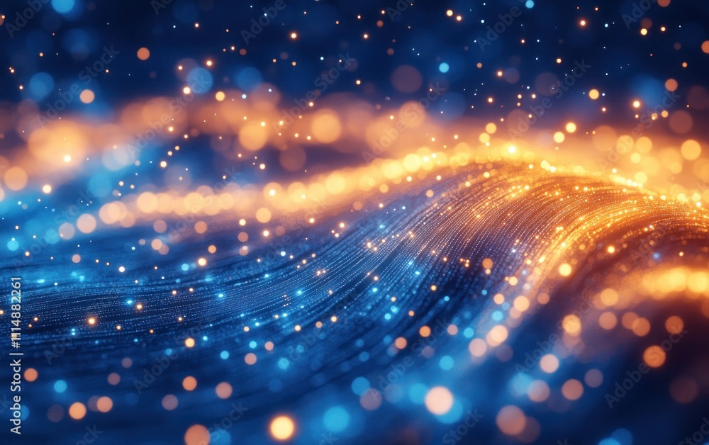 Poster glowing fiber optics abstract display with soft bokeh background and ethereal lighting