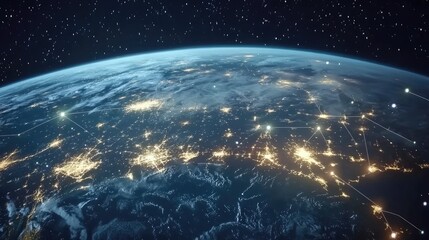 Obraz premium Stunning View of Earth from Space with Bright City Lights at Night