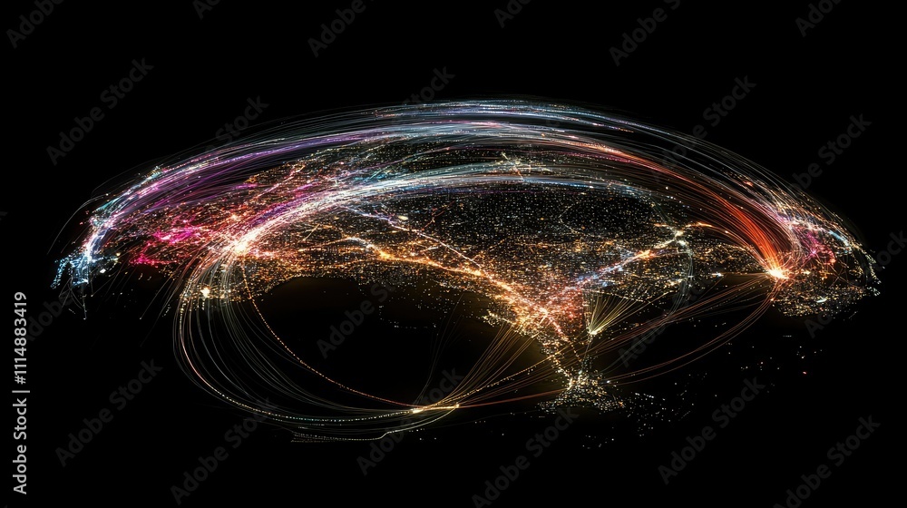 Poster global connectivity and network visualization with bright lights