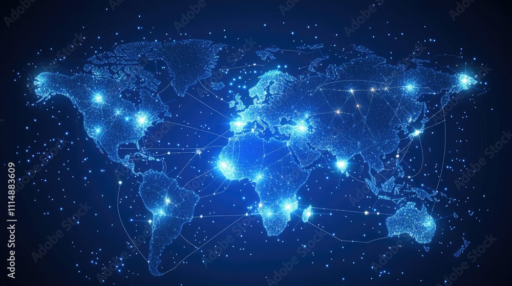 Poster global connectivity network visualization with digital effects