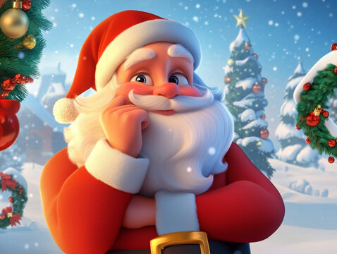 Cheerful Santa Claus in Snowy Christmas Setting