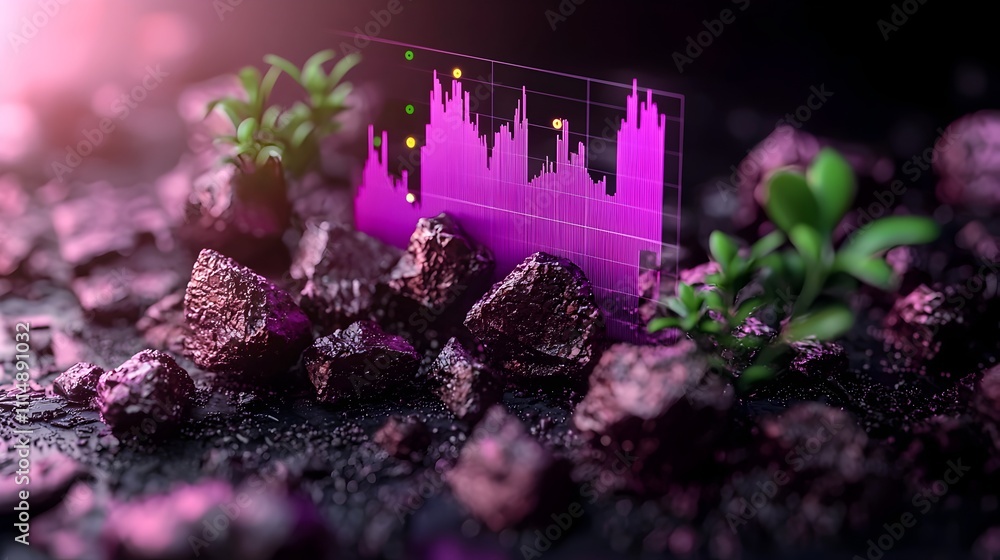 Poster captivating abstract purple graph chart displayed on dark futuristic setting showcasing financial de