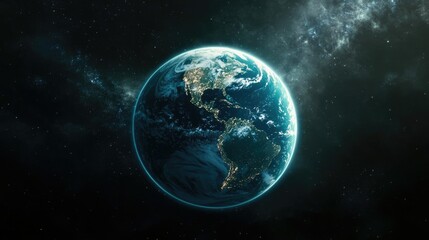 Fototapeta premium Stunning View of Earth from Space with Lights and Stars Above