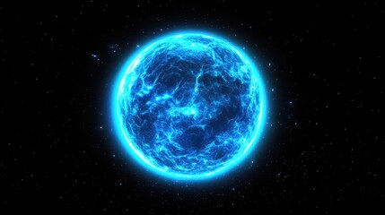 Obraz premium Celestial Blue Orb: A mesmerizing, glowing blue orb floats in the inky blackness of space, its surface shimmering with ethereal energy. The image evokes a sense of mystery and wonder.
