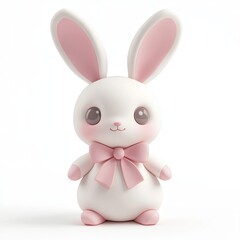 Obraz premium A fluffy bunny doll with long ears and a pastel bow, isolated on white background, representing softness and comfort, great for nursery decor, holiday campaigns, spring-themed designs