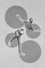 Collage photo of young hipster student guy abstract discoball stomach dancing enjoy nightclub party...