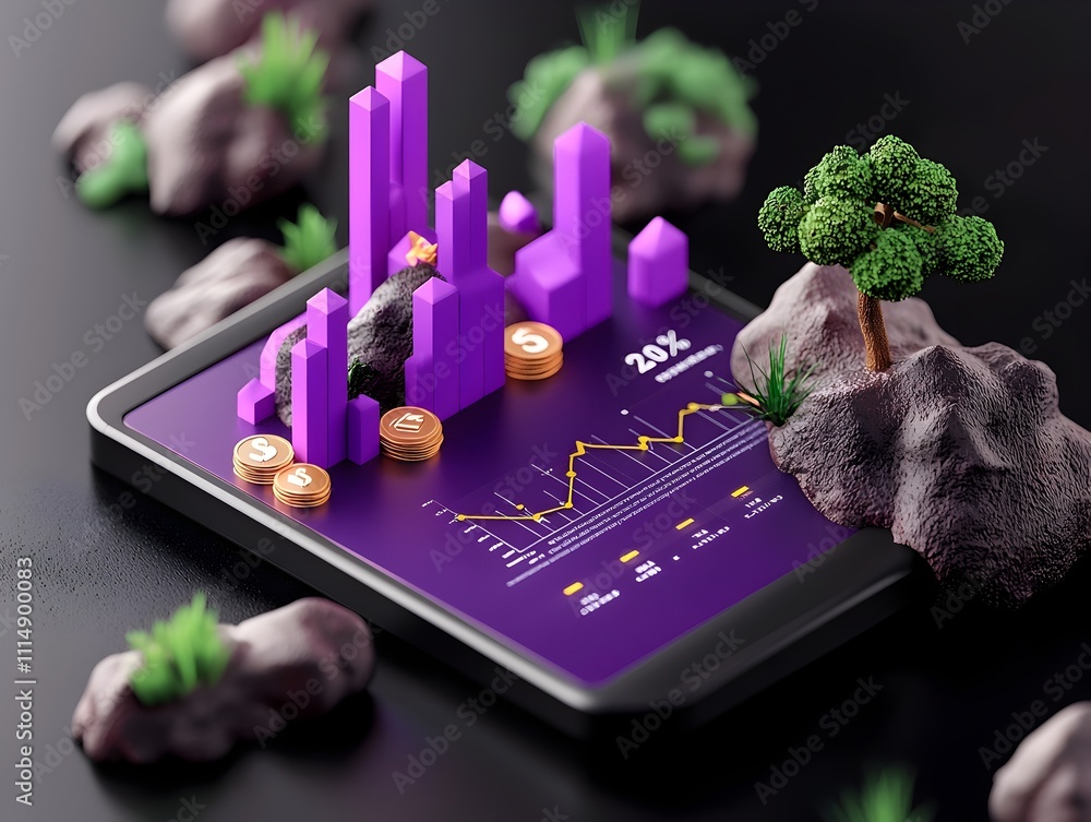 Poster futuristic 3d rendered business chart visualizing financial growth and trade insights dynamic data p