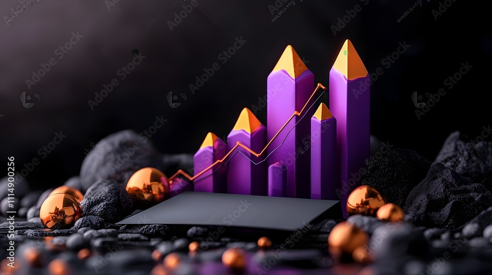 Poster sophisticated purple business chart on dark backdrop with empty zone elegant data visualization for 