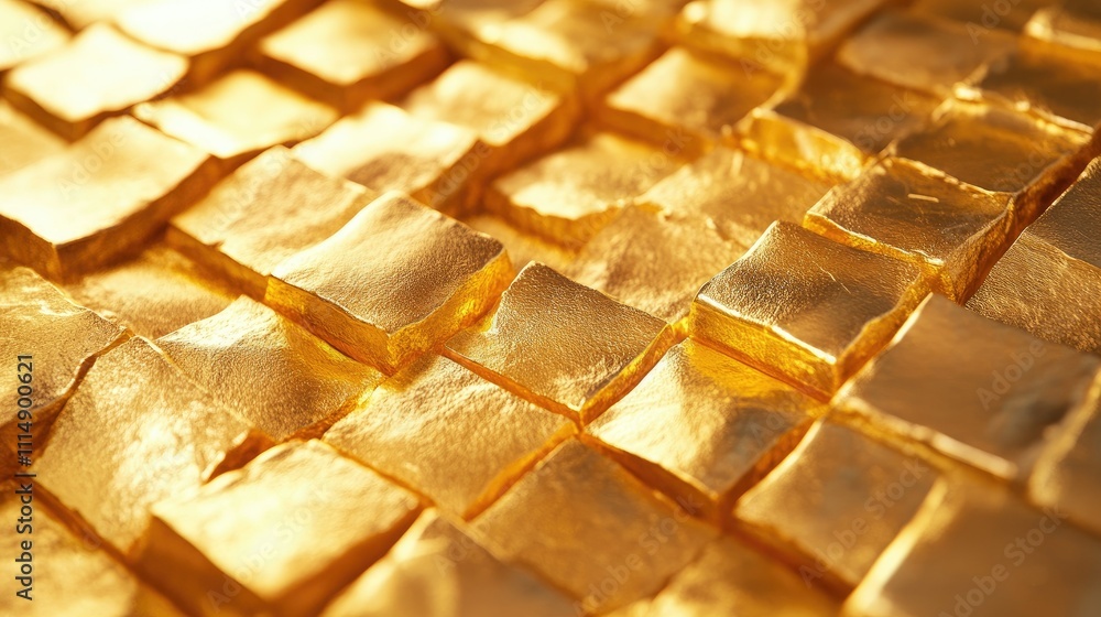 Aufkleber A close-up shot of gold blocks meticulously arranged in a textured pattern, each block shining with a rich, polished finish.