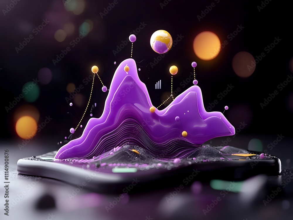 Poster futuristic 3d rendered purple business chart on a dark background showcasing financial growth and tr