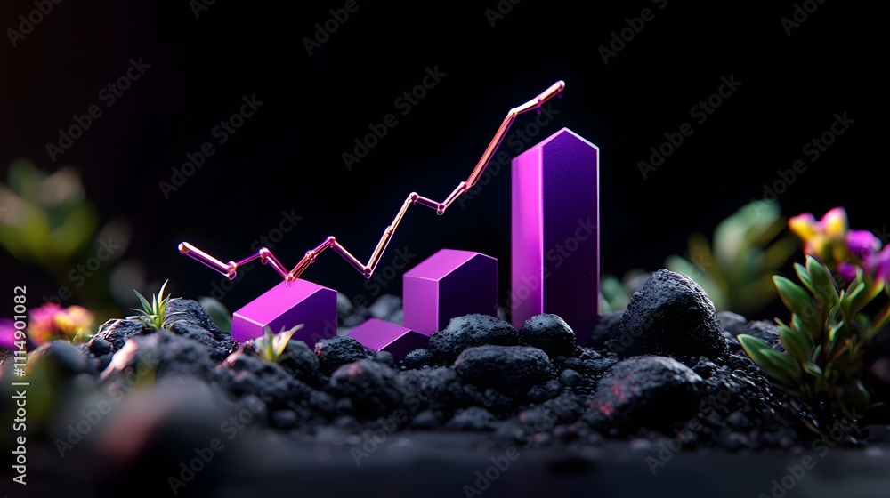 Poster elegant purple financial chart with an upward trend showcasing detailed data visualizations and a so