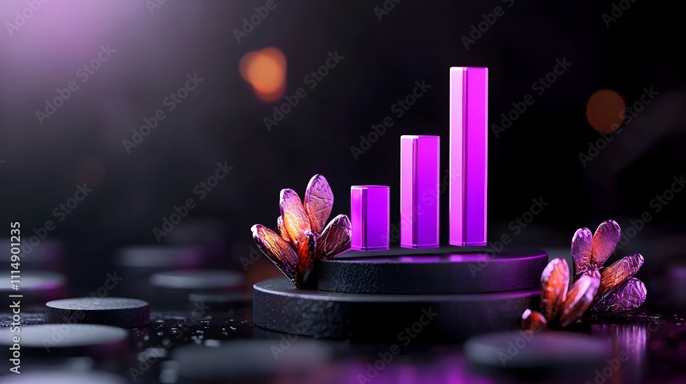 Poster futuristic purple business chart or graph with 3d rendering and digital data visualization perfect f