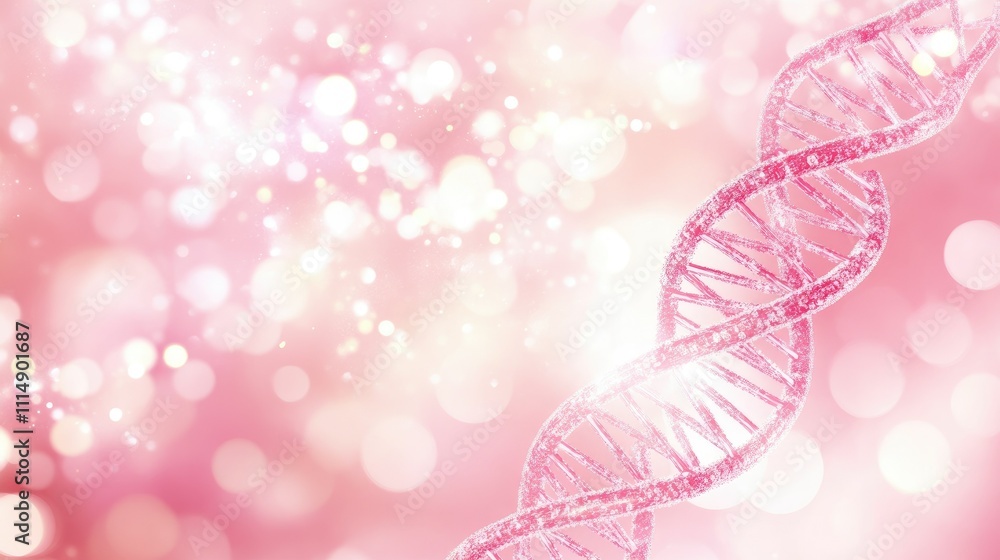 Poster a detailed close-up of a shimmering pink dna double helix, capturing the molecular beauty and comple